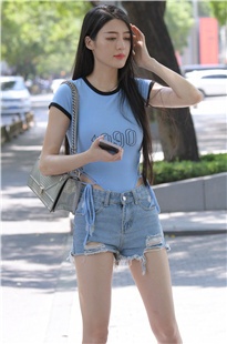 蓝色牛仔热裤美女MJ2840